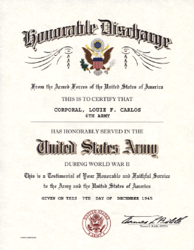 WWI - WWII Honorable Discharge Certificate Army